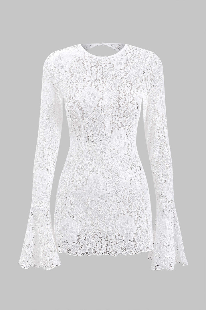Lace Backless Button Bell Sleeve Cover Up