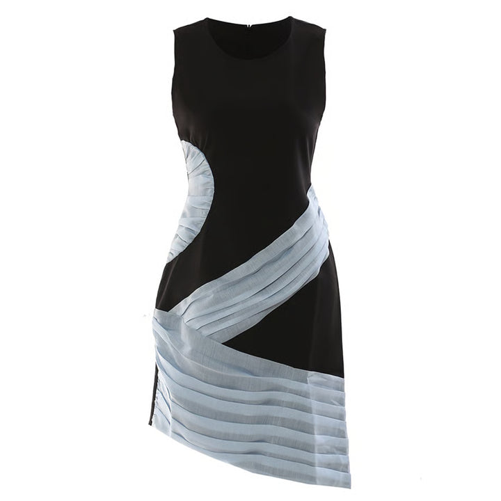 Flowy midi dress with soft pleated texture and feminine silhouette – ELORIA