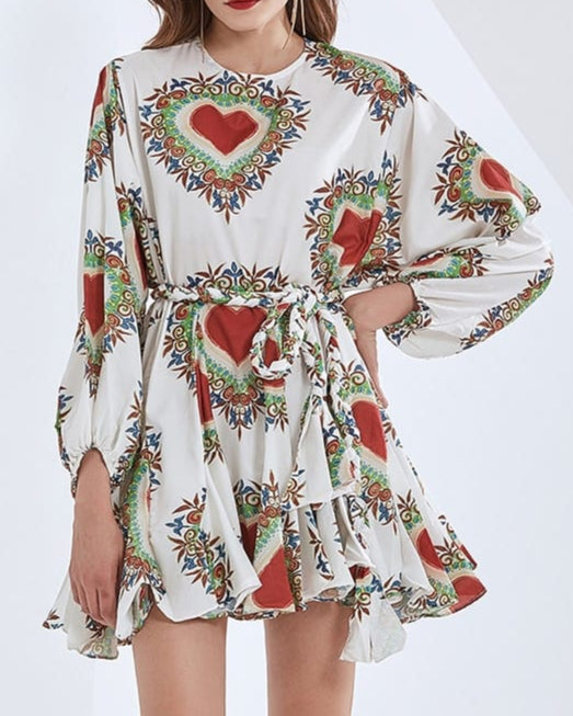 long-sleeve mini dress with belted waist - AURELIAXIN