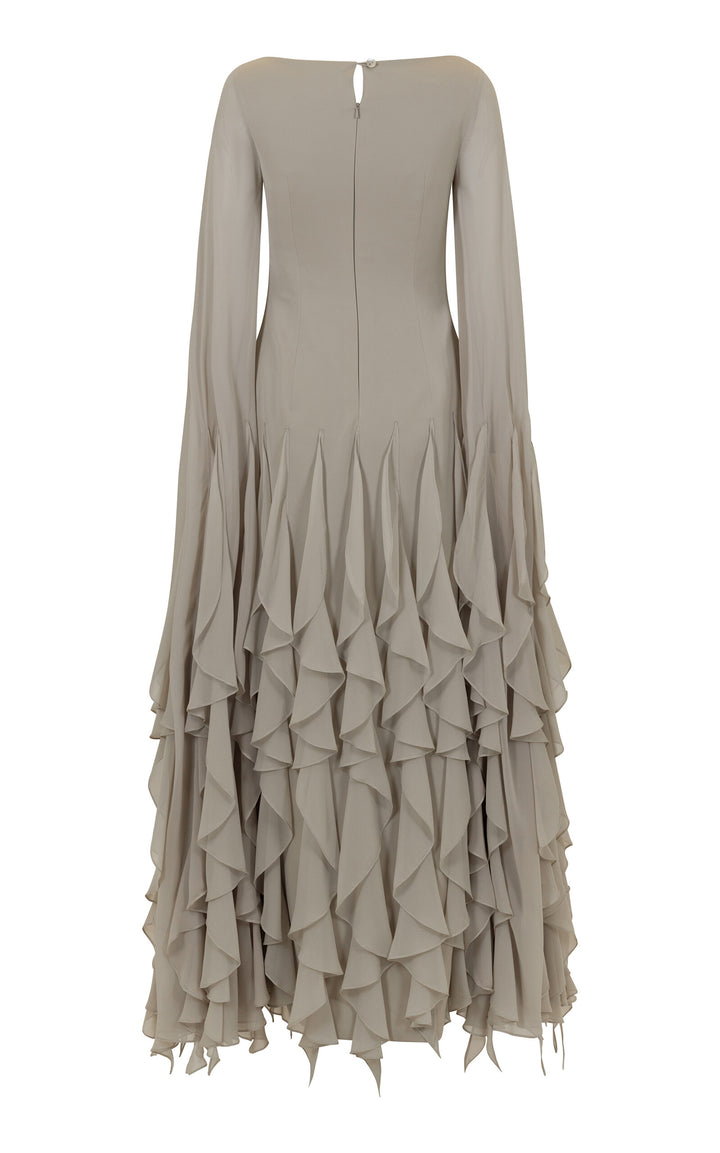 long sleeve ruffled chiffon maxi dress – SERENE