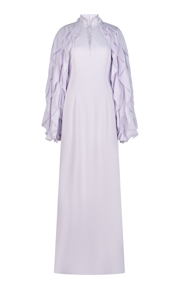 ruffle sleeve chiffon maxi dress with embellished neckline – WHISPER