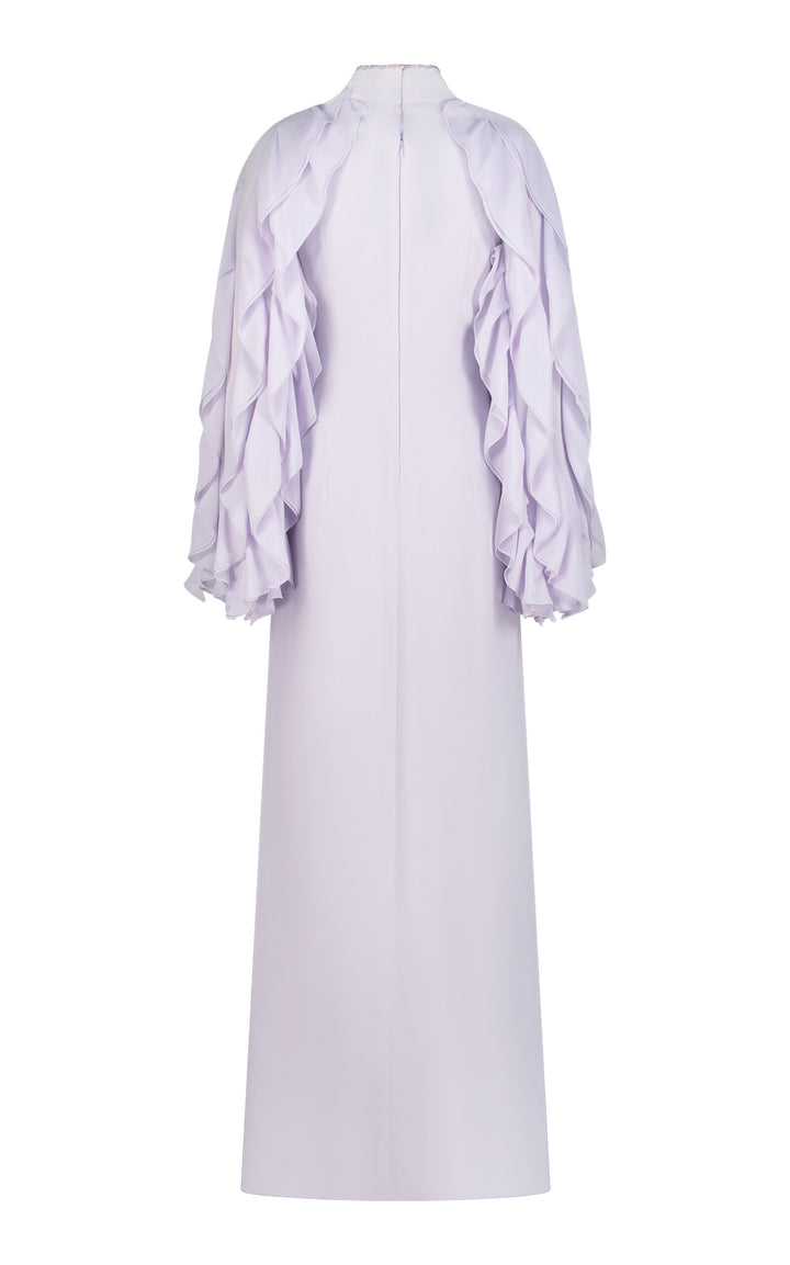 ruffle sleeve chiffon maxi dress with embellished neckline – WHISPER