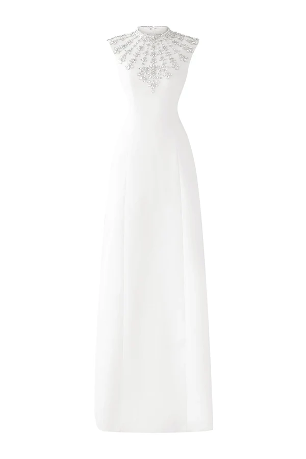 Sleeveless gown with embellished high neckline – Zobia