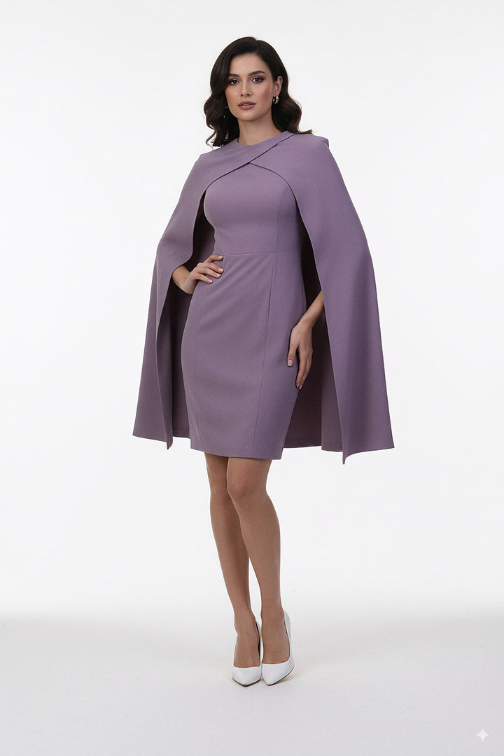sleeveless sheath dress with cape overlay – VIOLETTA