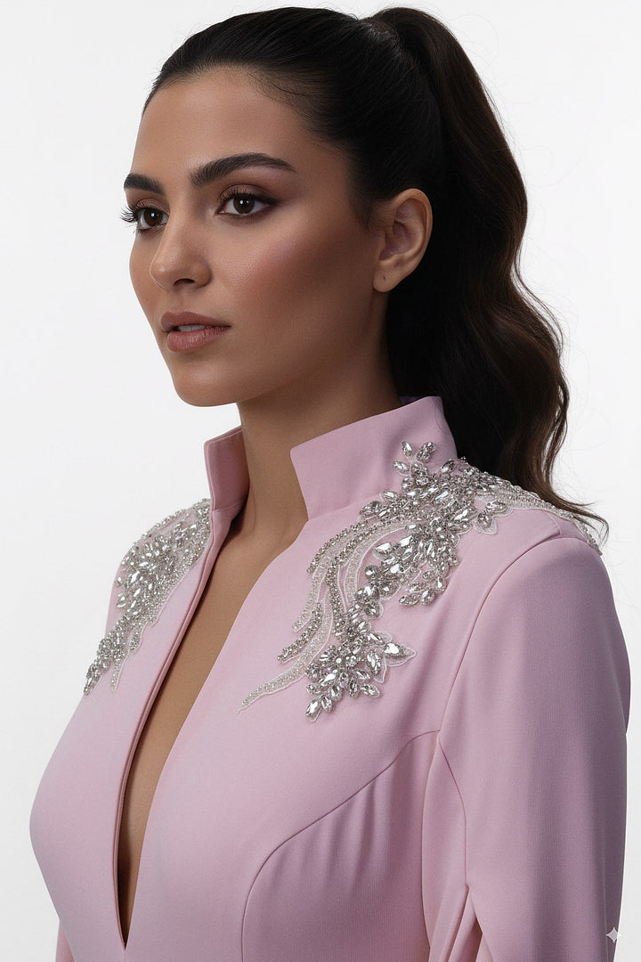 plunging neckline gown with embellished shoulders – ROSABELLE