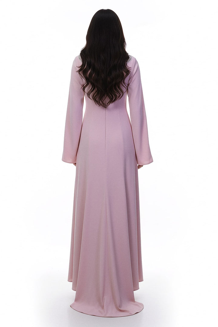 plunging neckline gown with embellished shoulders – ROSABELLE