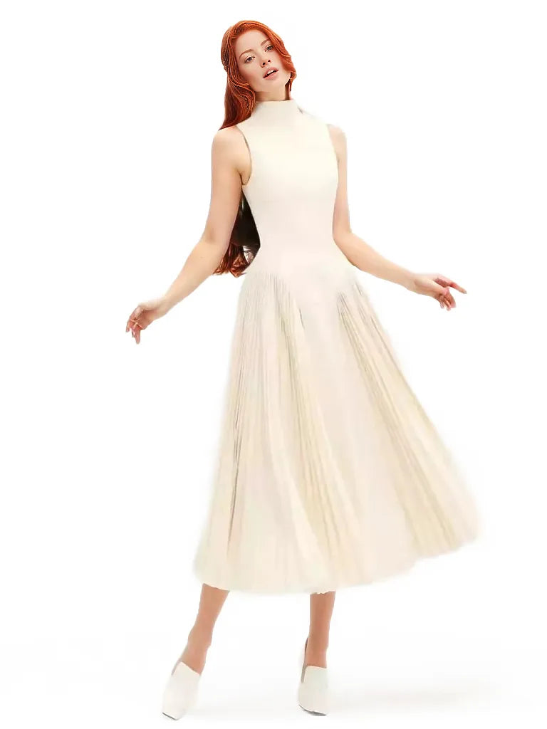 Sleeveless high-neck midi dress with pleated skirt – Jolian