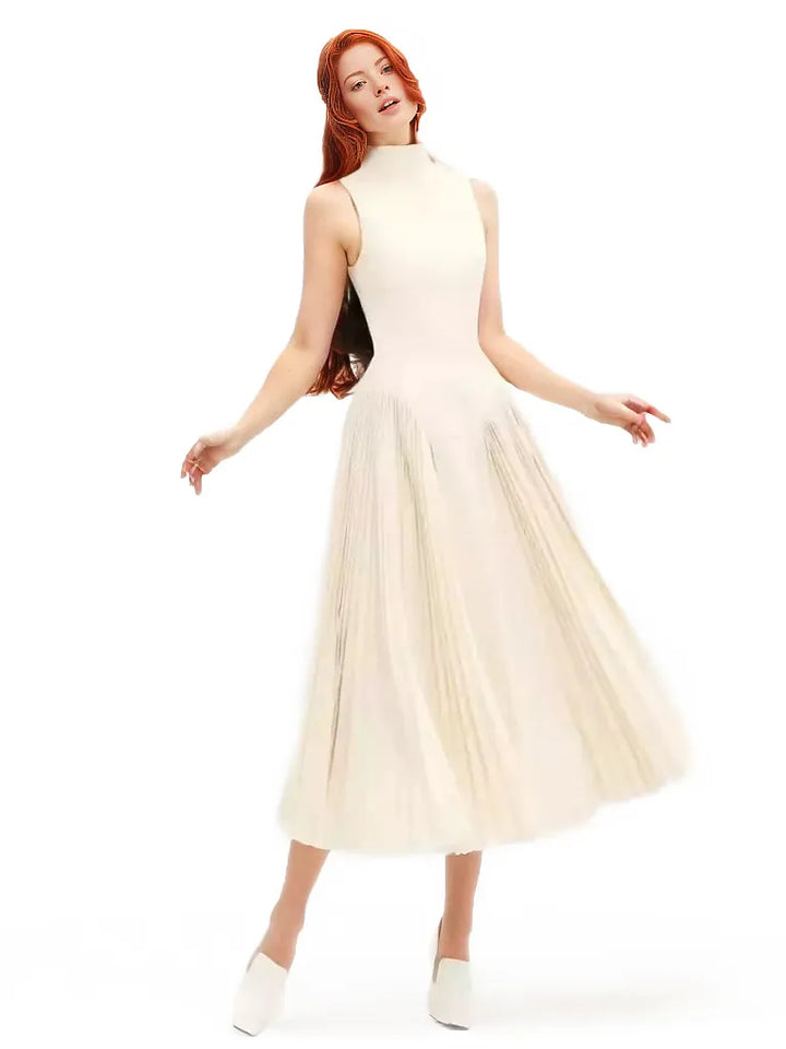 Sleeveless high-neck midi dress with pleated skirt – Jolian