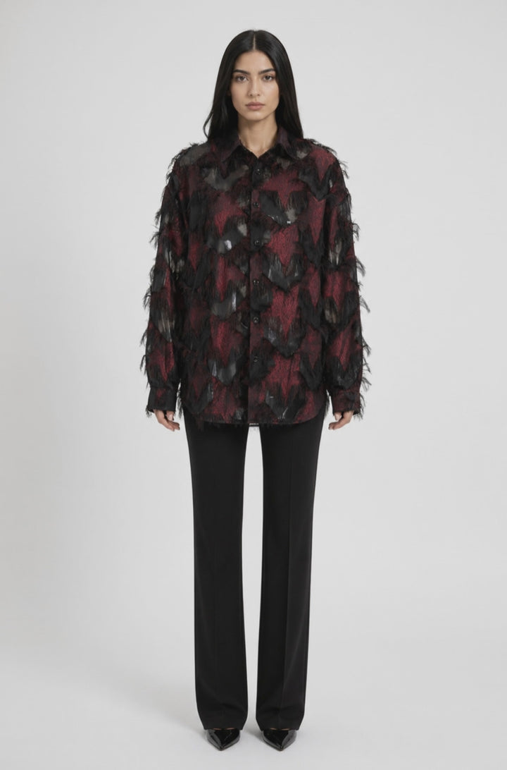 Black & Red Textured Sheer Patchwork Button-Up Shirt – VANTÉRO