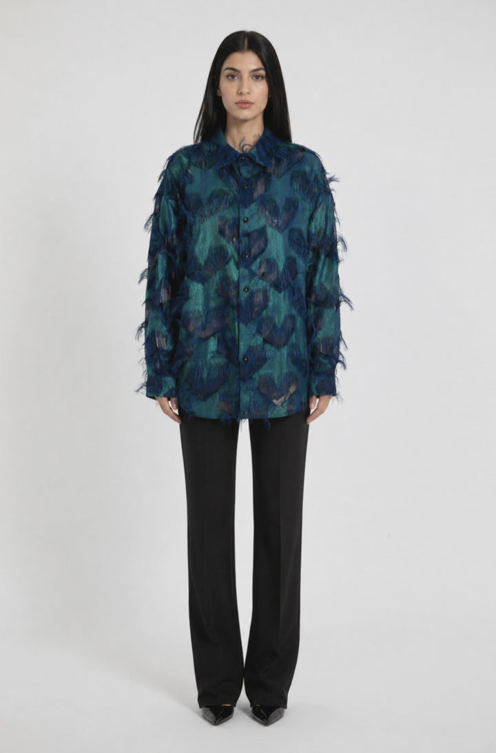 Black & Red Textured Sheer Patchwork Button-Up Shirt – VANTÉRO