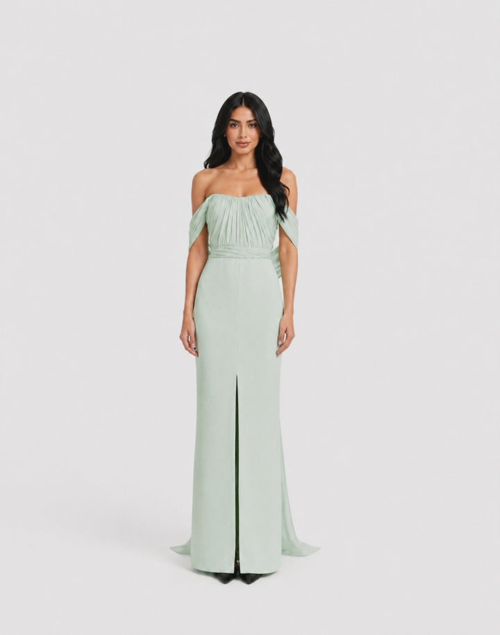 Mint Off-Shoulder Pleated Maxi Dress - Serene