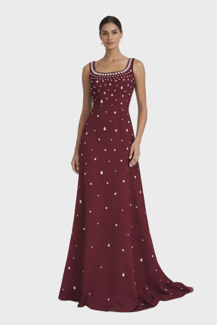 sleeveless A-line evening dress with crystal embellishments – SERENA