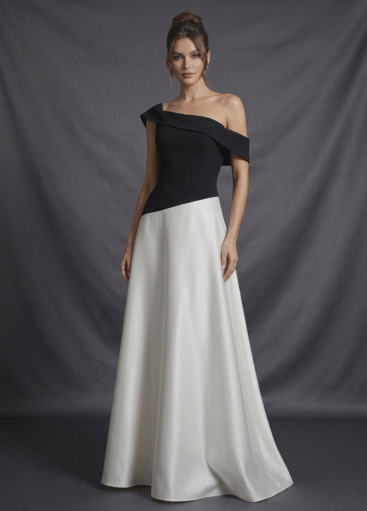 one-shoulder contrast satin maxi dress – MONO