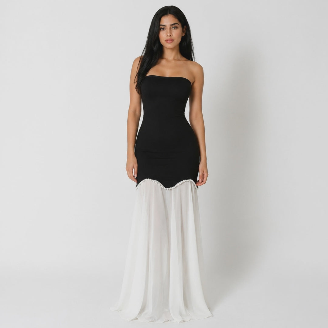Strapless Contrast Mermaid Maxi Dress - Elegance