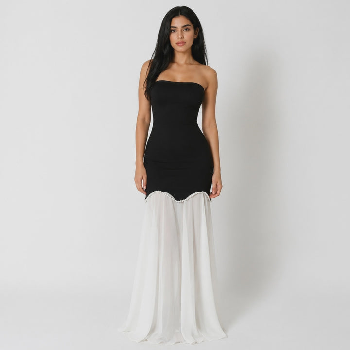Strapless Contrast Mermaid Maxi Dress - Elegance