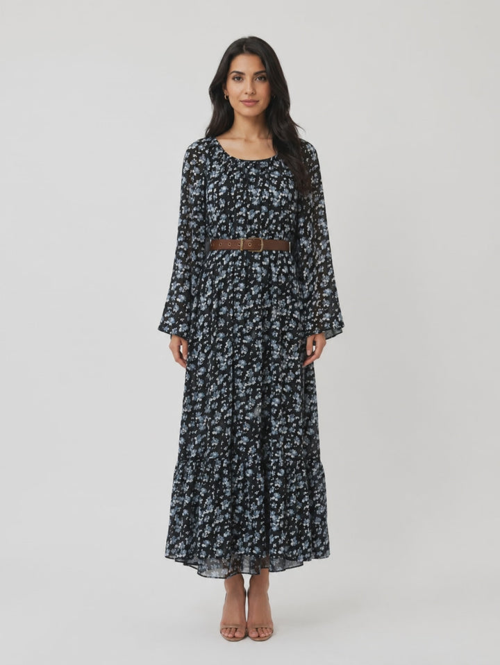 Midnight Blossom Chiffon Maxi Dress - Serenity