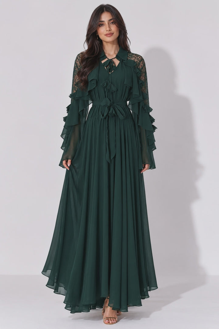 Emerald Ruffle Chiffon Maxi Dress - Grace
