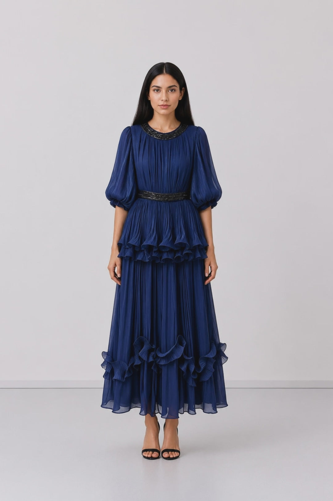 Golden Ruffle Maxi Dress - Glamour