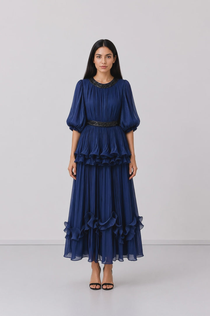 Golden Ruffle Maxi Dress - Glamour