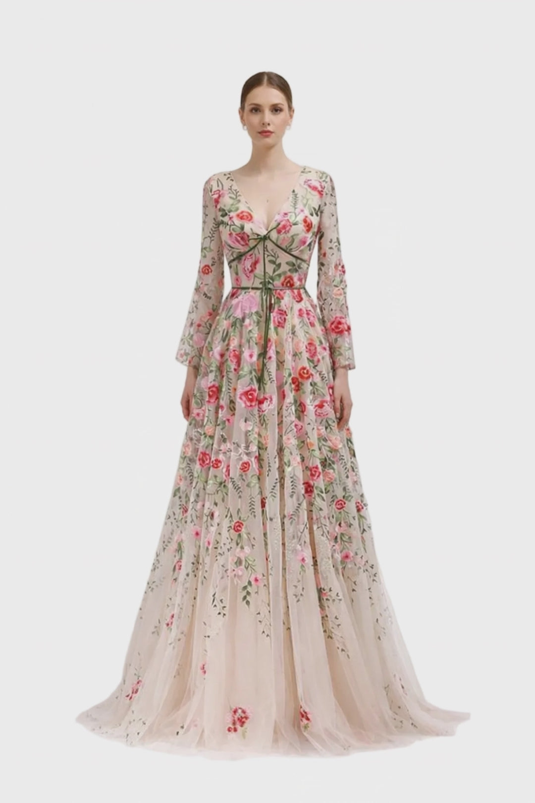 long sleeve floral embroidered tulle maxi dress – BLOSSOM
