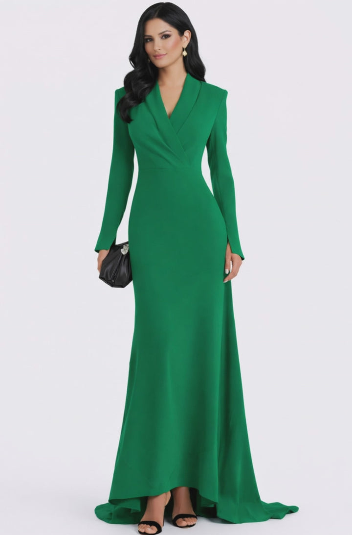 long sleeve wrap neckline maxi dress with high-low hem – GRACE