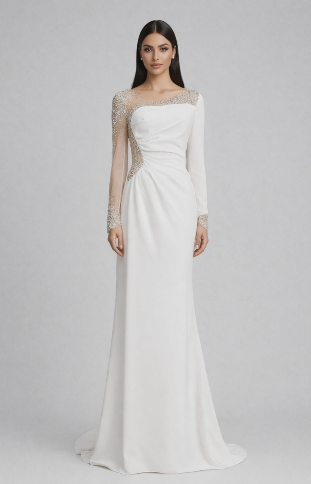 one-shoulder mermaid gown with embellished illusion sleeve – GLAM