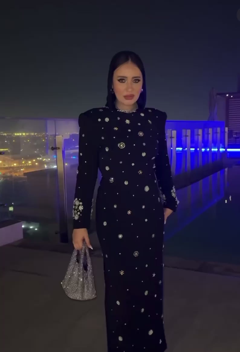embellished long-sleeve gown with crystal accents – Joreen