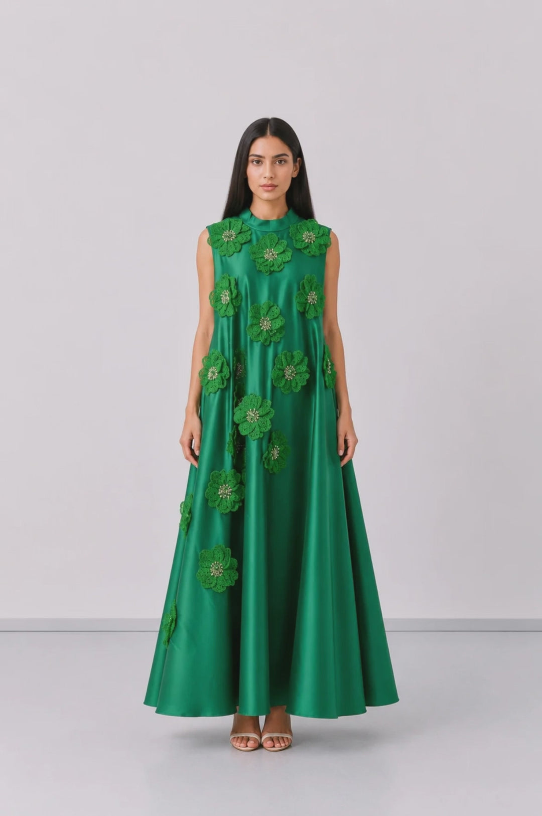 Elegant Floral Appliqué Maxi Dress - Blossom