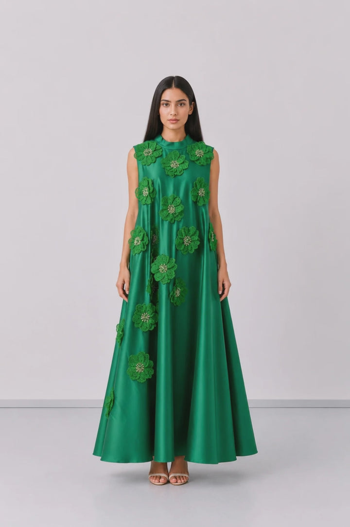Elegant Floral Appliqué Maxi Dress - Blossom