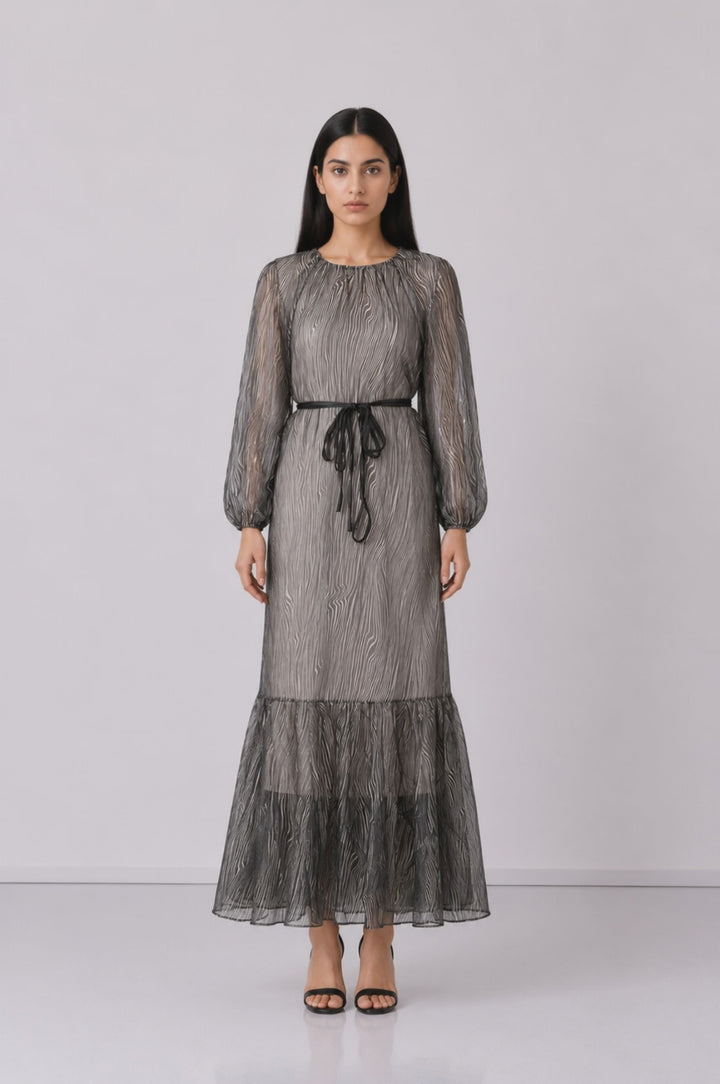 Black Sheer Wave Print Maxi Dress - Eclipse