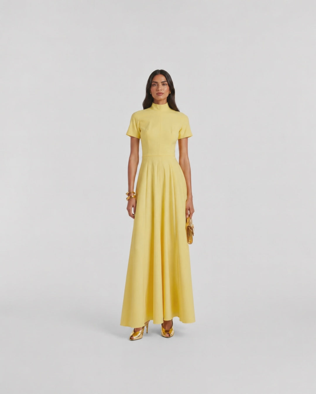 Butter Yellow High-Neck Maxi Dress - Soleil