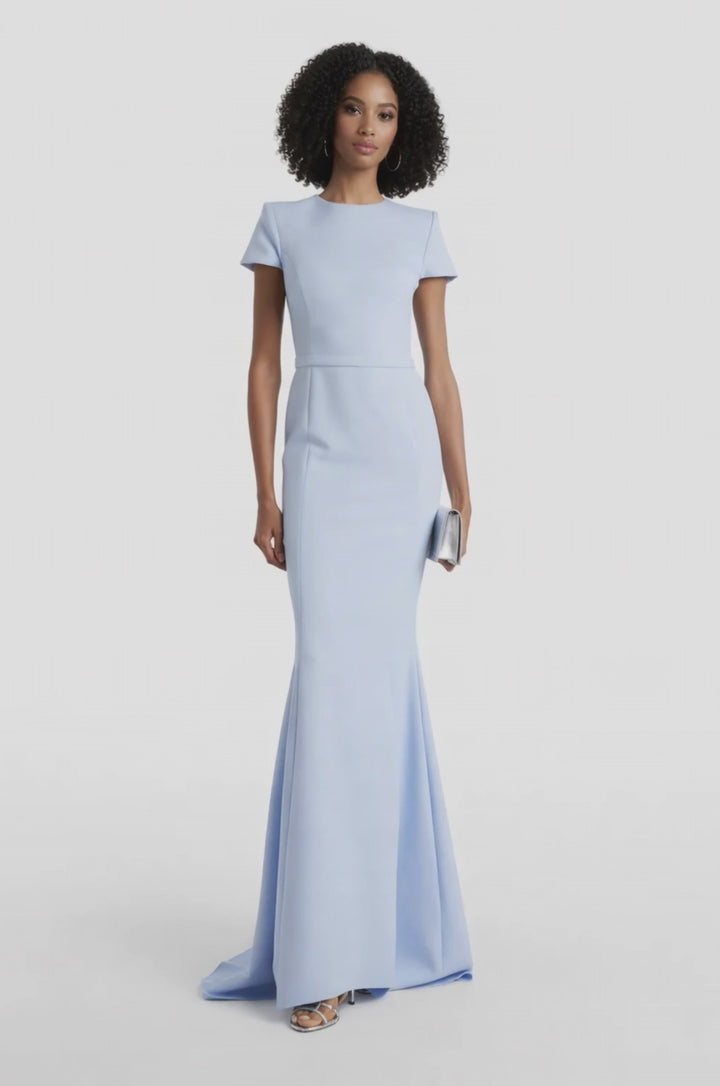 short-sleeve mermaid gown with clean waist seam – AZURIA