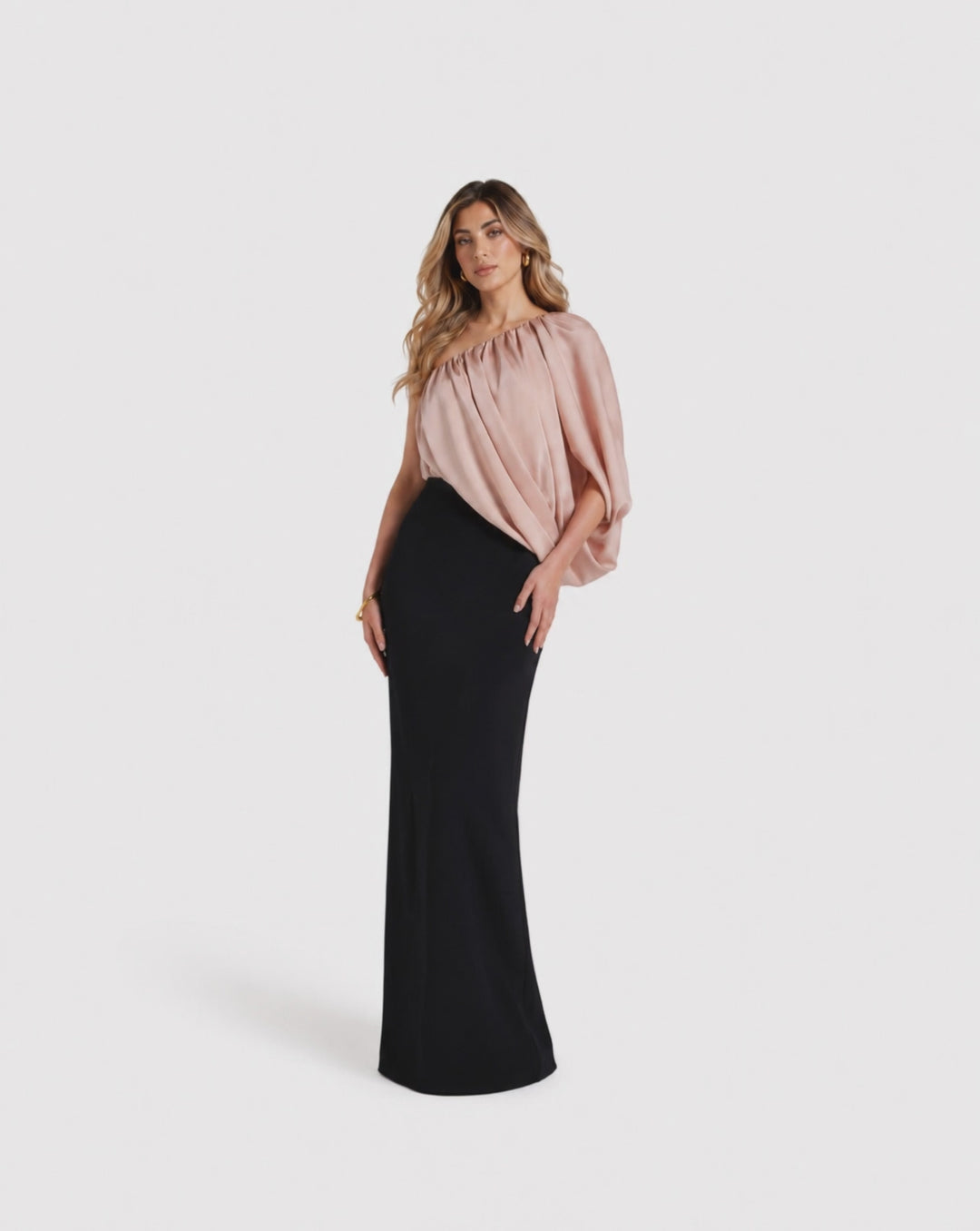 Blush One-Shoulder Draped Maxi Dress - Aurora