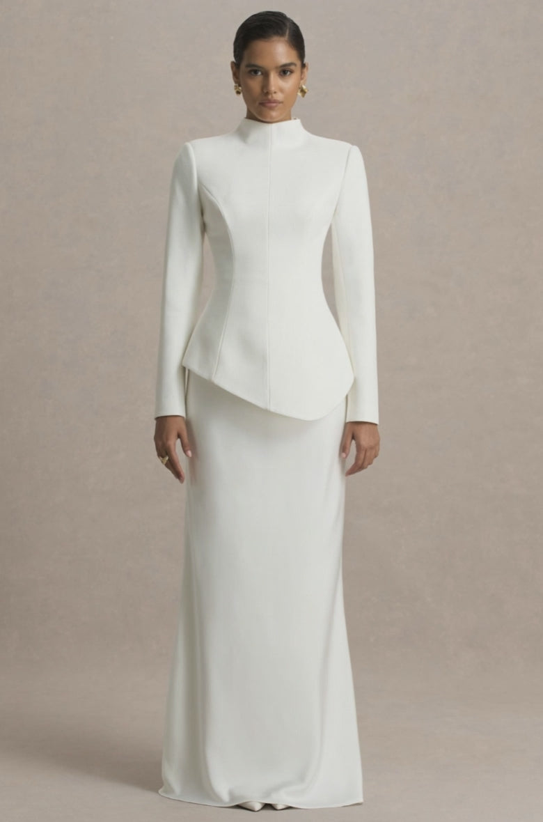 structured long-sleeve gown with sculpted waist – AURORA