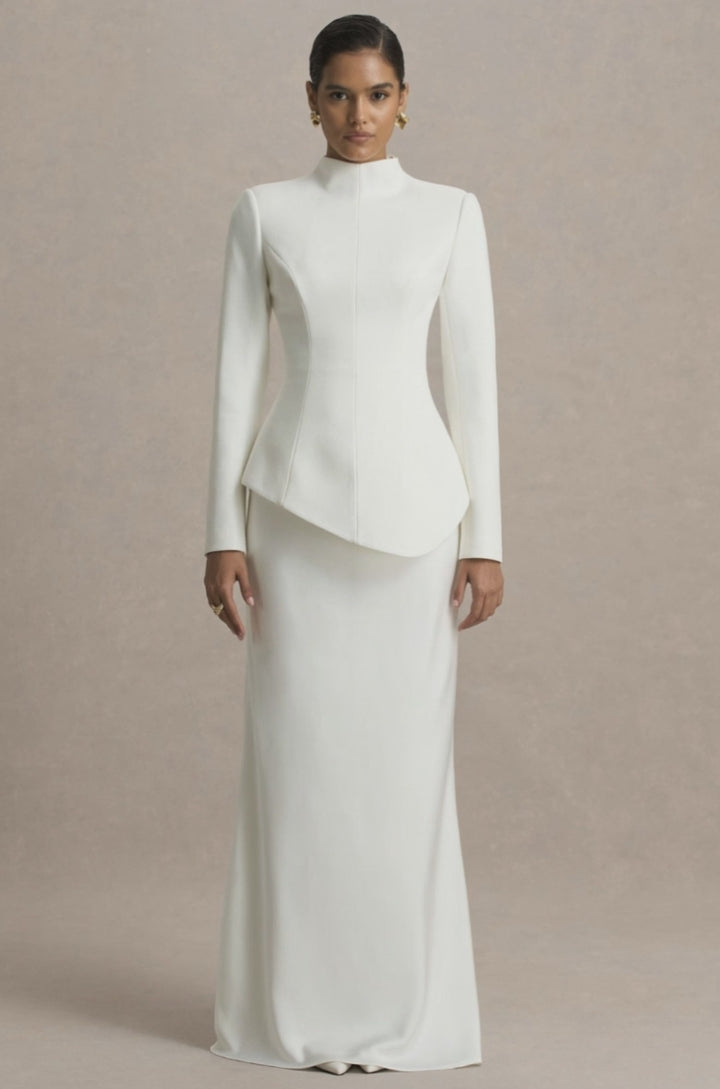 structured long-sleeve gown with sculpted waist – AURORA