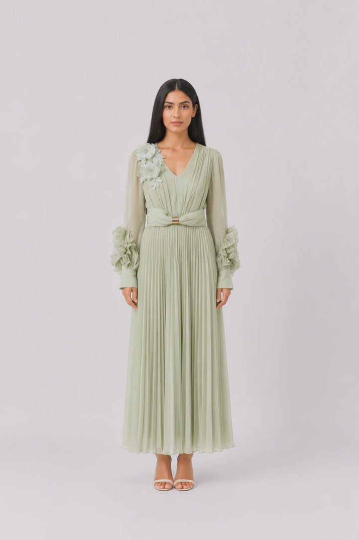 Blush Pleated Maxi Dress - Elegance