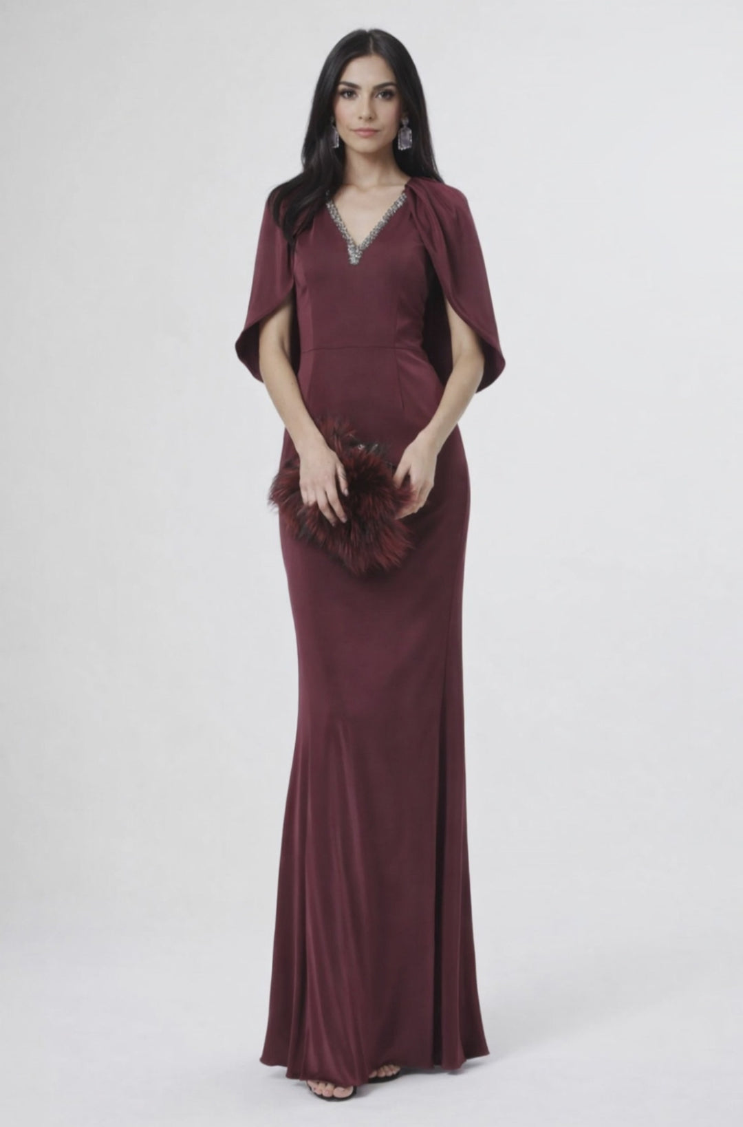 V-neck mermaid dress with cape sleeves – RUBINA