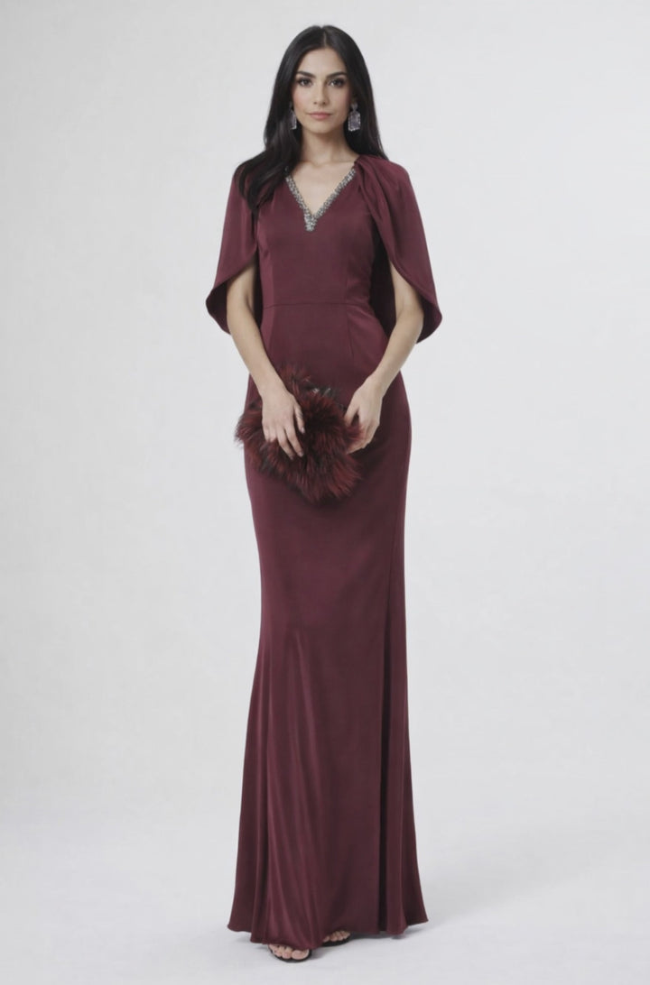 V-neck mermaid dress with cape sleeves – RUBINA