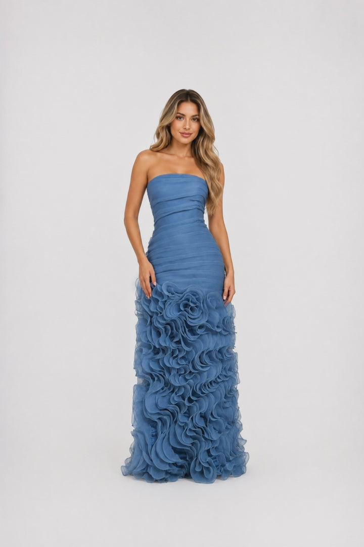 Sculpted Ruffle Evening Gown - Azure