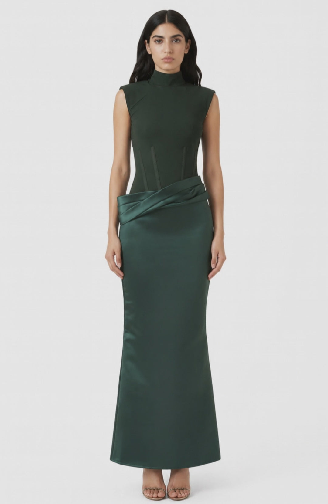 Emerald Sculpted High-Neck Gown – SERÉNA