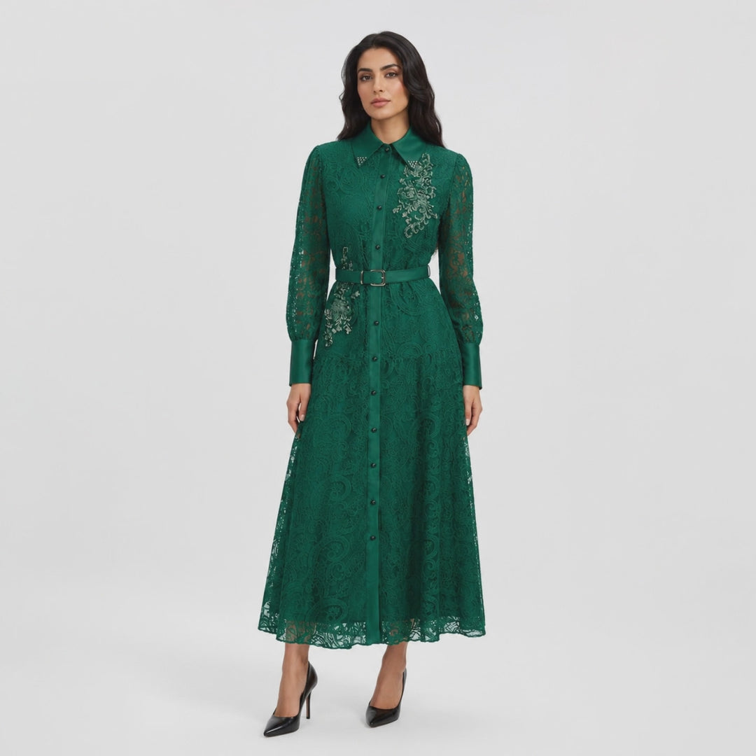 Emerald Lace Shirt Dress - Regal