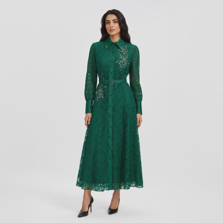 Emerald Lace Shirt Dress - Regal