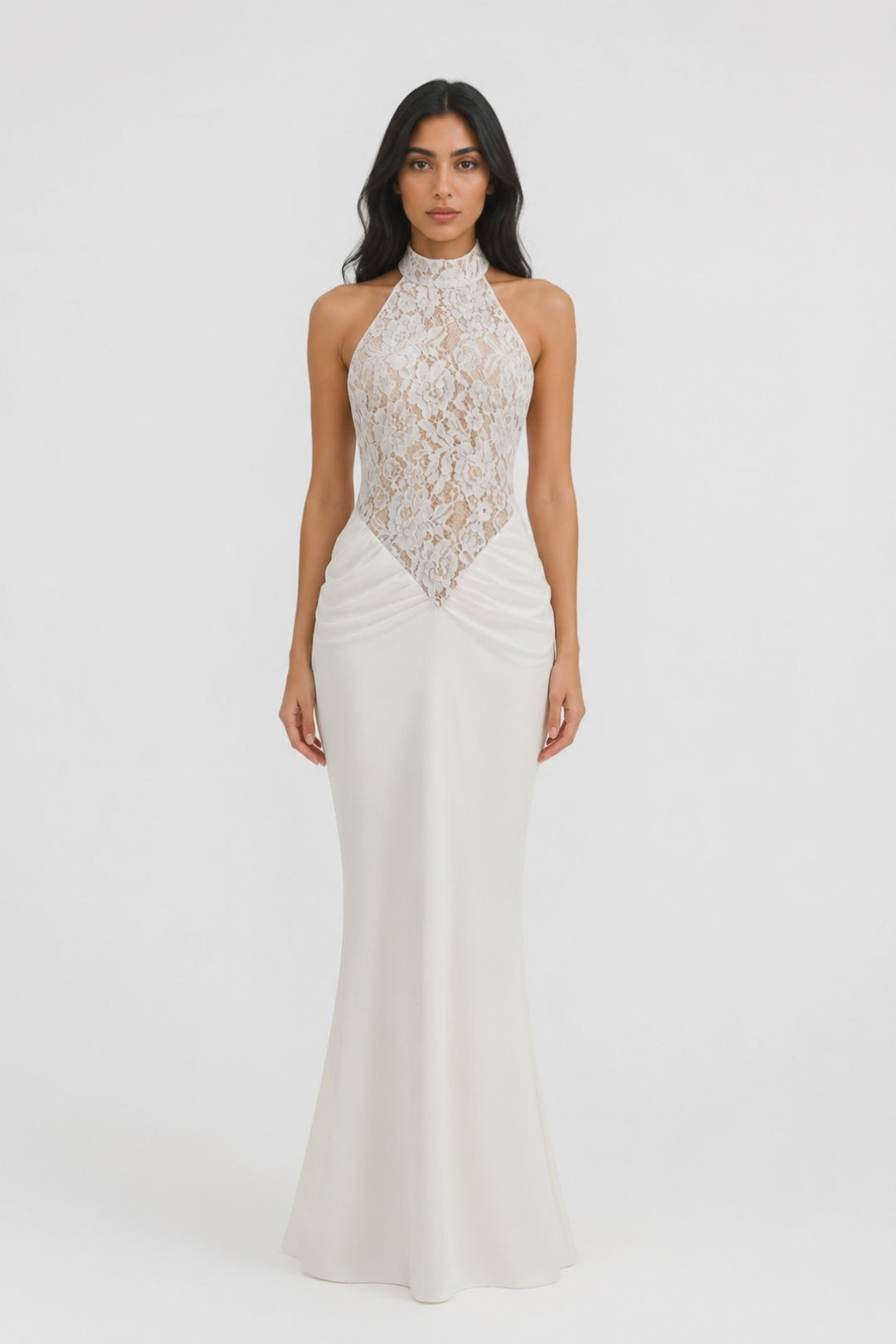 Lace Halter Mermaid Maxi Dress - Elegance