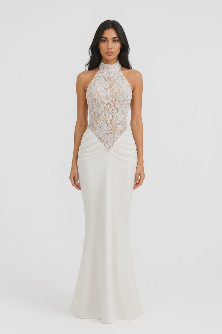 Lace Halter Mermaid Maxi Dress - Elegance
