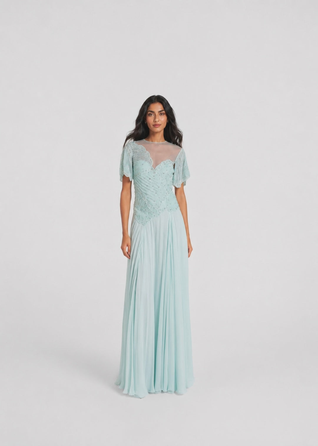 Mint Green Embellished Chiffon Evening Gown - Aurora