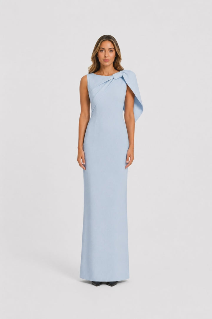 Sky Blue One-Shoulder Cape Gown - Azure