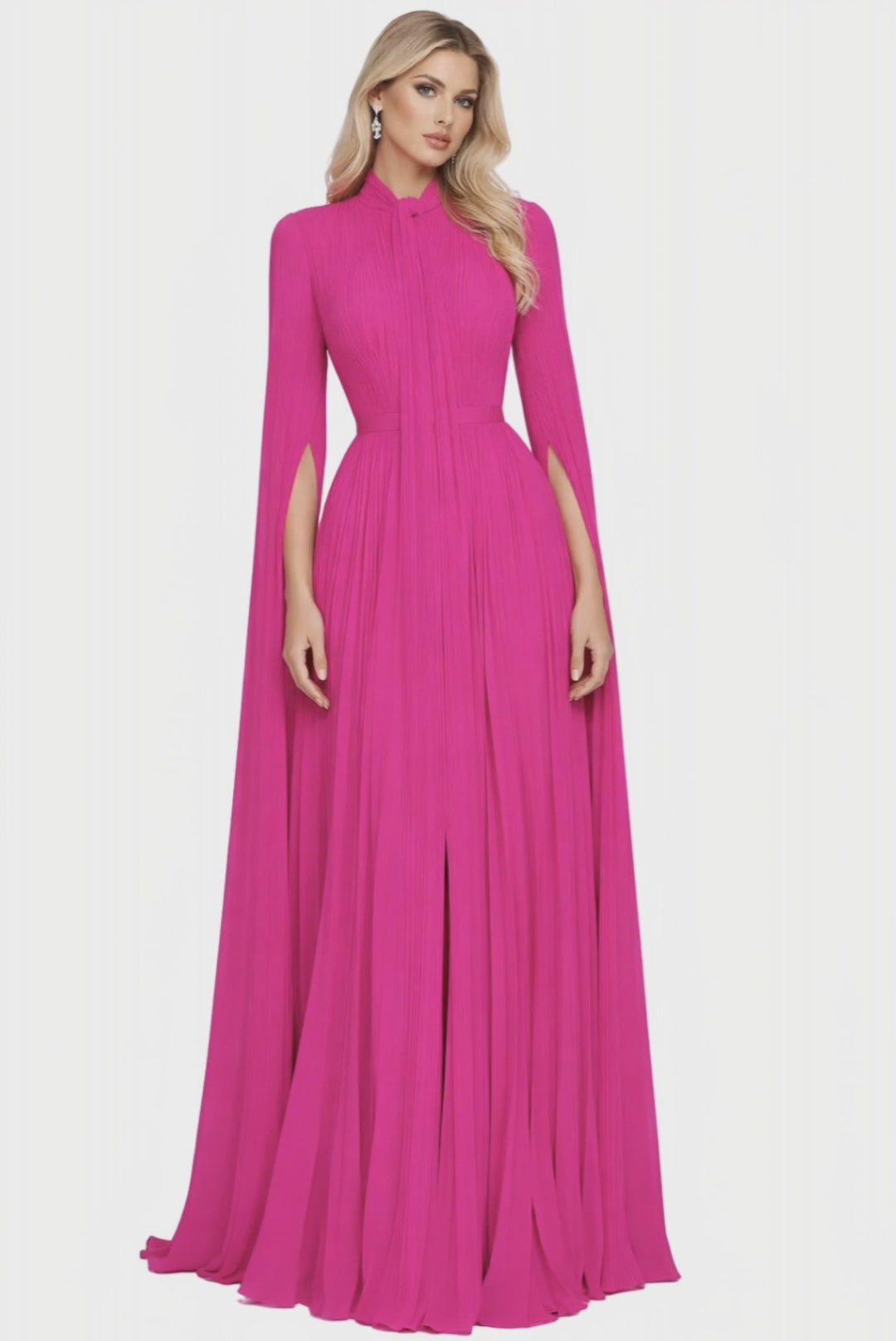 high neck pleated cape sleeve maxi dress – RILYAA