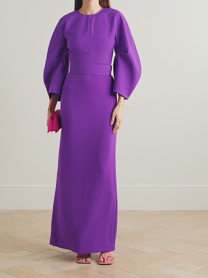 Column gown with sculpted balloon sleeves – Zuleika