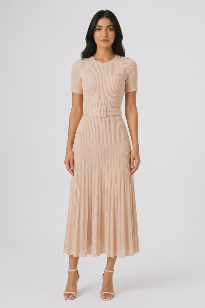 Champagne Ribbed Knit Maxi Dress - Grace