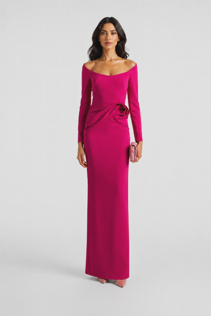 Fuchsia Draped Waist Evening Gown - Vivienne